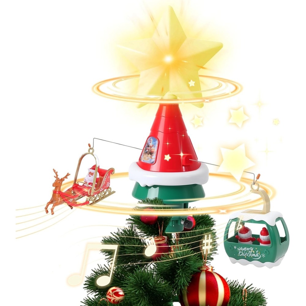 Rotating Christmas Tree Topper Star - Featuring LED Lights and Music